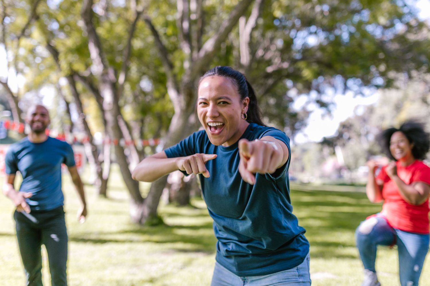 People exercising together outdoors